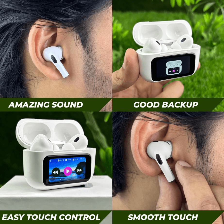 PixelPod | TOUCH SCREEN | SPATIAL AUDIO | NOISE CANCELLATION | 12-HOUR WIRELESS EARBUDS